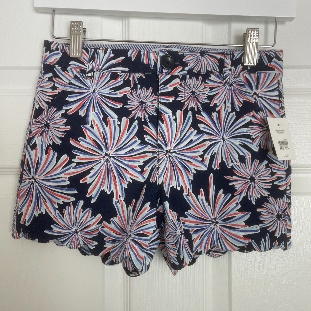 ! NEW Crown & Ivy Preppy Vacation Kids Blue Firework Print Shorts Girls Size 12
